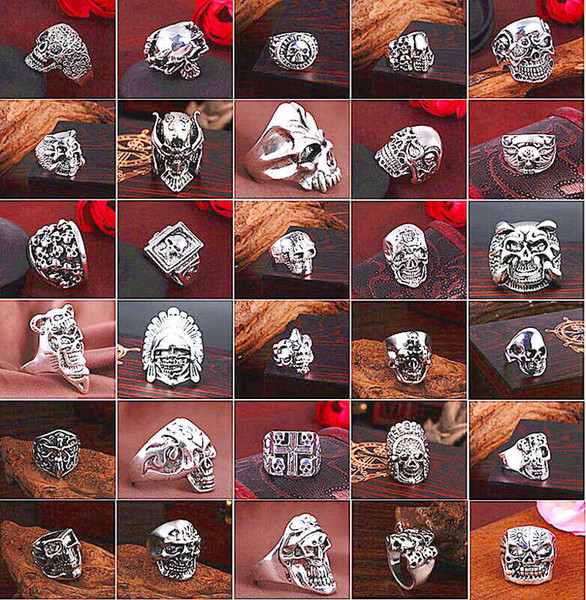 Top Gothic Punk Assorted Skull Sports Bikers Women's Men's Vintage Antique Silver Skeleton Jewelry Ring 50pcs Lots Wholesale