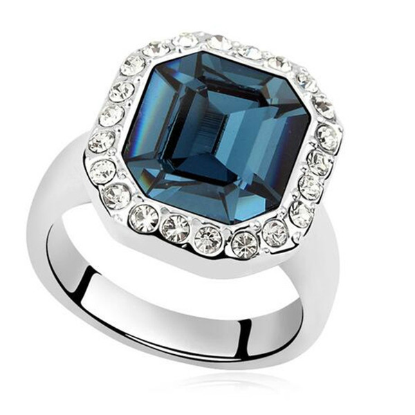 High Quality Square Big Crystal from Swarovski Elements Engagement Rings New Fashion Jewelry Women 9220