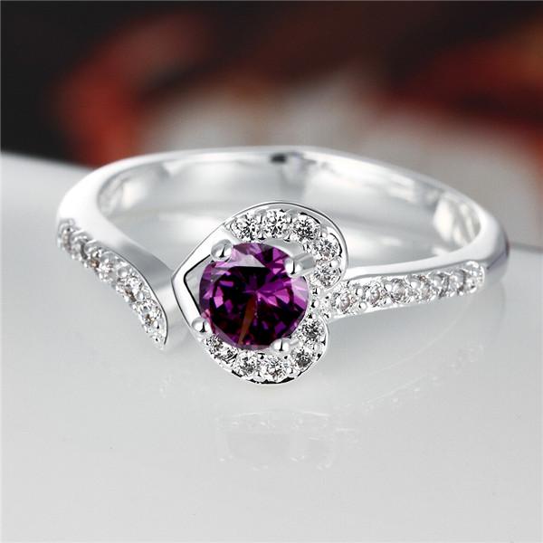 Best gift Full Diamond Heart-shaped ring 925 silver Ring STPR019C brand new purple gemstone sterling silver finger rings