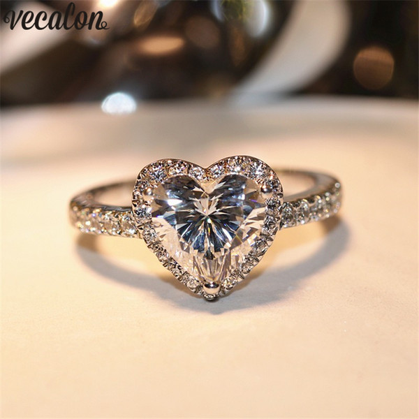 wholesale Heart shape 925 Sterling Silver ring 1ct Sona 5A Zircon Cz Promise Engagement wedding Band rings for women bijoux