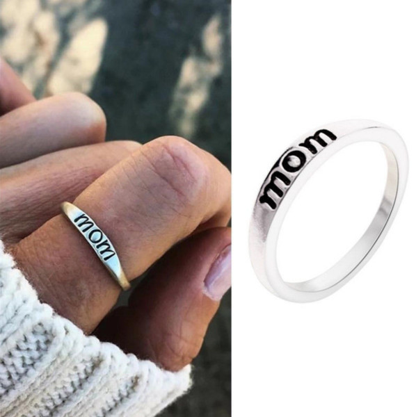 2018 Fashion Vintage 925 Sterling Silver Mom Letter Ring Gift For Mom Jewelry Gifts