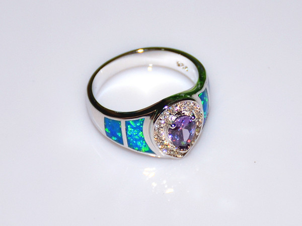 Wholesale & Retail Fashion Fine Blue Fire Opal Rings with Blue Cubic Zirconia Stone 925 Silver Plated Jewelry RAL152502