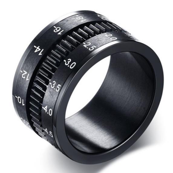 Hot Sell Rotate Camera Men Ring Black Unique 12mm Width Stainless Steel Middle Spinner Rings for Men Fashion Jewelry 7-13