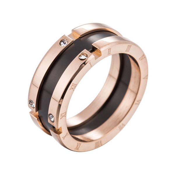 Meicialanda Stainless steel rose gold black and white ceramic couple ring Japanese and Korean popular simple women jewelry