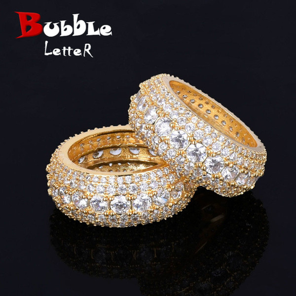 5 Row CZ Men's Ring 18 K Copper Charm Gold Silver Color Cubic Zircon Iced RING Fashion Hip Hop Jewelry