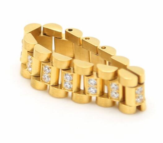 24K gold plated crown Stainless Steel Golden Ice Out Lab Rhinestone Ring Hiphop Mens Watchband President Style men Band Ring K6012