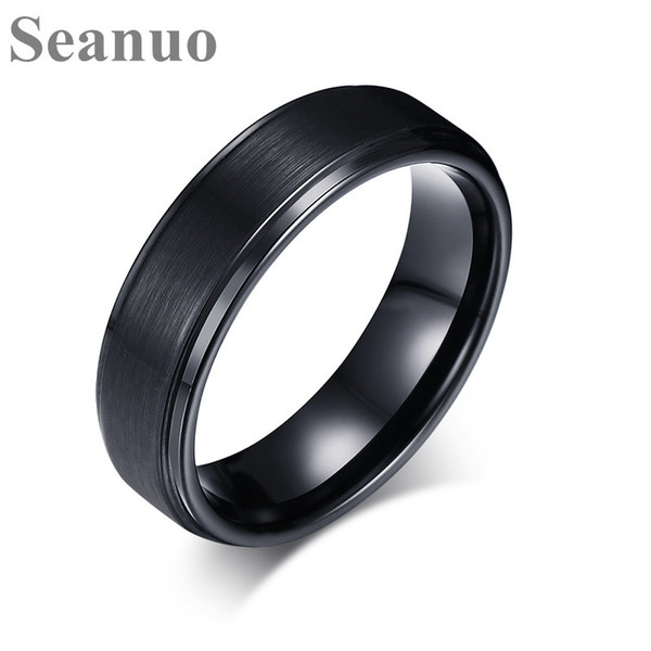 Seanuo Mens Wedding Rings BASIC Black Pure 8MM Tungsten Carbide Matte Brushed Center bague homme