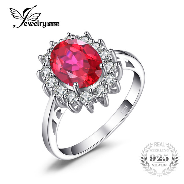 JewelryPalace Princess Diana William Kate Middleton's 3.2ct Created Red Ruby Engagement 925 Sterling Silver Ring Wedding Ring