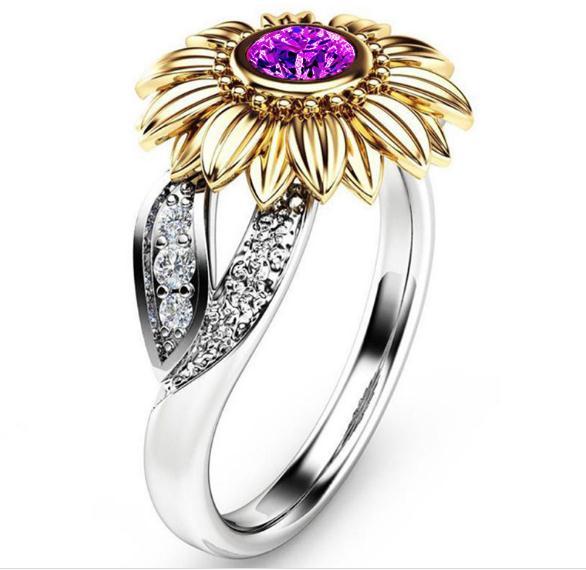 Sunflower Color Zircon Ring New Diamond Crystal Gold Plated Gem Lovers Marry Ring Fashion Temperament Upscale Women Jewelry Gift Spot 8 Size