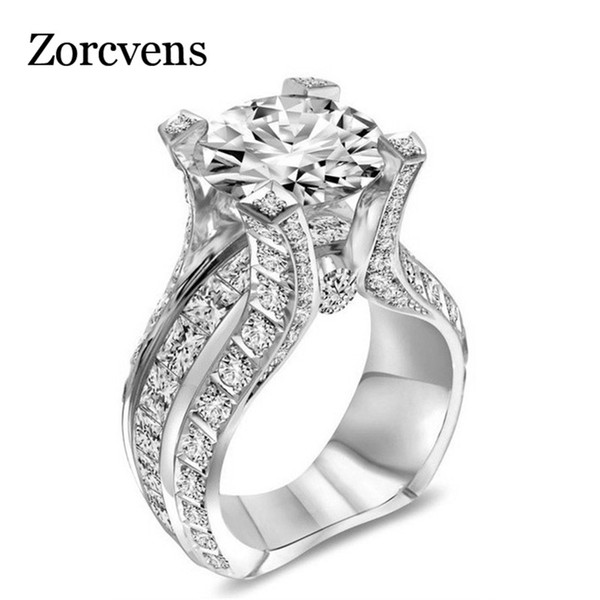 ZORCVENS 2018 New Fashion Silver Color Classic Wedding Jewelry Cubic Zircon Rings For Women Gifts Wholesale