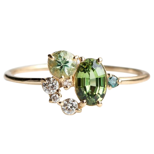 New Fashion Women Ring Jewelry Sliver /Gold Color Rhinestone Green Crystal Rings Size 5-10