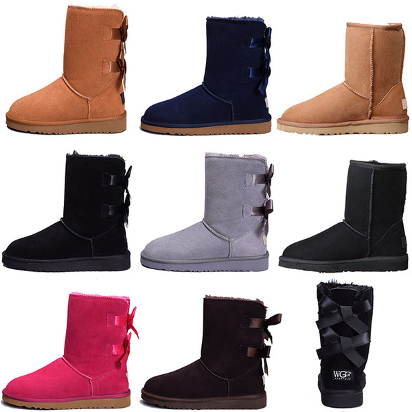 Designer Women Winter Snow Boots Fashion Australia Classic Short bow boots Ankle Knee Bow girl MINI Bailey Boot 2019 SIZE 35-41 free ship