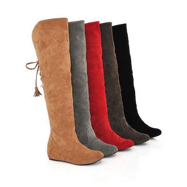 Sexy Suede Leather Fur Snow Boots Women Winter Warm Over The Knee Thigh High Boots Height Increasing Woman Shoes ADF-8574