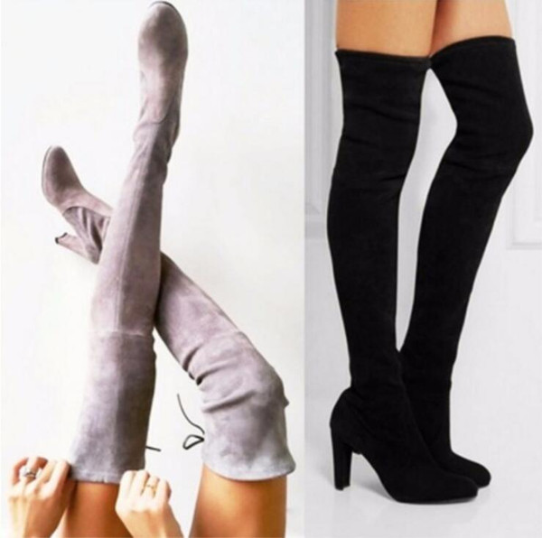 Brand Designer-Stretch Faux Suede Female Women Boots Slim Thigh High Boots Sexy Fashion Over The Knee Boots High Heels Botas Women Shoes