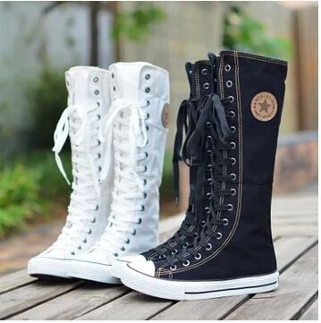 2014 New arrival lace-up knee high boots canvas boots women casual boots