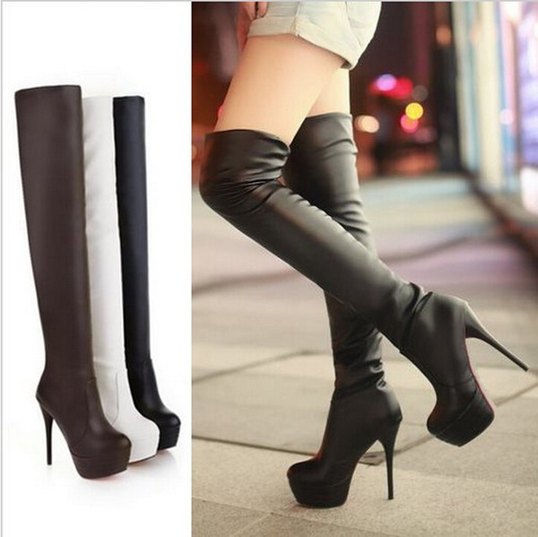 Wholesale-Hot Sale 2016 Sexy High Heels Red Bottom Shoes Over Knee High Boots Fashion Women Round Toe Platform Winter boots Autumn shoes