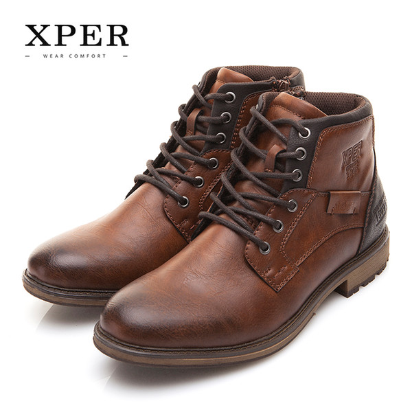 XPER Autumn Winter Big Siz Men Shoes Vintage Style Male Boots Casual Fashion High-Cut Lace-up Warm Hombre #XHY12504BR