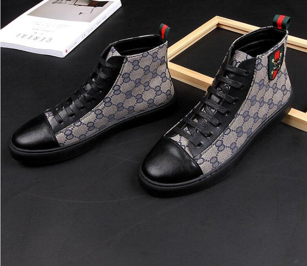 Print high shoes men's casual shoes Korean fashion high state net red with men's shoes 43