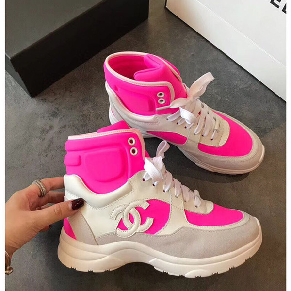 Women designer dress shoes Casual Ankle Boots womens Lace-up flats high-top sneakers splice sports Classic shoes Of Size 35-45