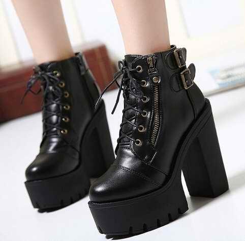 chunky high heels winter autumn motorcycle boots women booties platform shoes woman women ankle boots black punk boots