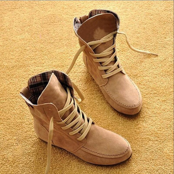 Shoes Woman Ankle Boots Nubuck Leather Women's Boots Round toe lace up with/without fur Boots