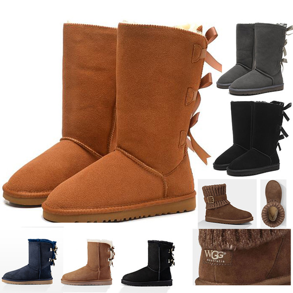 Fashion Australia classic WGG winter warm tall Boots khaki pink grey coffe dark bule lady girls students Bailey BOW Ankle Snow Boots