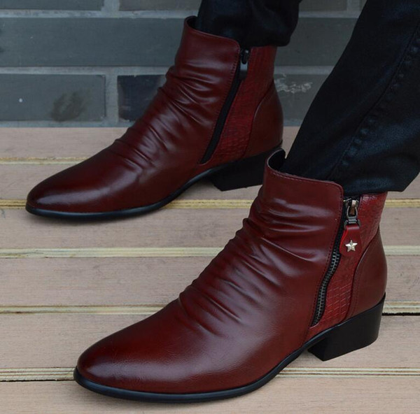 Wholesale-Fashion Luxury Brand Mens Leather Boots Genuine Zipper Black Wine Red Crocodile Leather Joint Italian Designer Dress Ankle botas