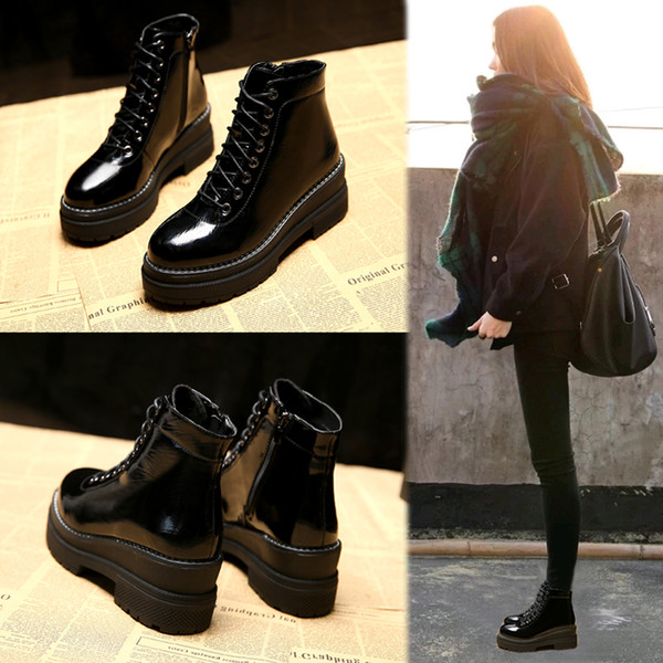 Cool Winter Flat chunky Heel Round Toes Short Boots leather shoes Womens Shoes Girls Shoe Ankle Boot Martin Boots high heel