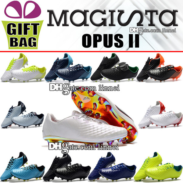 Mens Original Magista Opus II FG Soccer Shoes Low Leather Football Boots Magista Obra Soccer Cleats Firm Ground Outdoor ACC Football Shoes