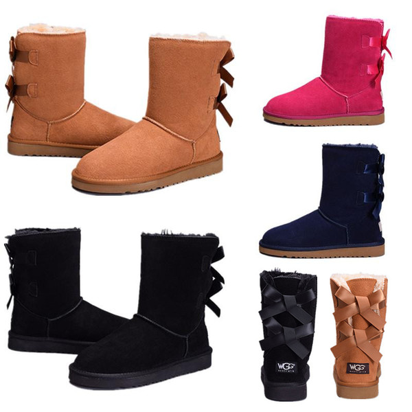 Winter Australia Classic Grey Red WGG Snow boots women's Coffee Chestnut Black Navy Blue bailey bow Knee Boots shoes on discount 36-41