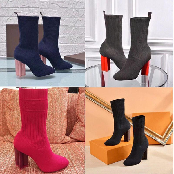 2019 sexy brand women's shoes in autumn and winter Knitted elastic boots Designer Short boots socks boots Large size High-heeled shoes