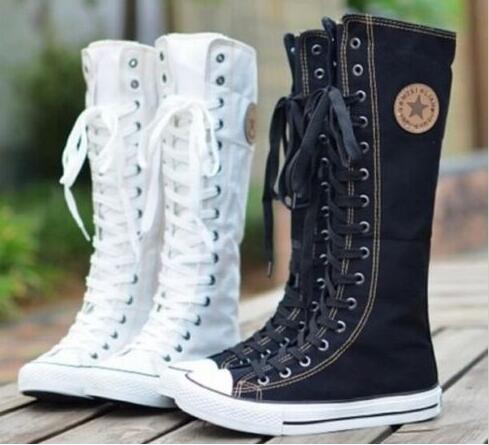 New Hot PUNK EMO Canvas Boots Sneaker Women Girl's Shoes Knee High Lace UP Boots