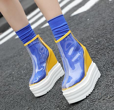 Women's transparent boots 2019 new European and American wedges short boots high heel rain Martin yhn89