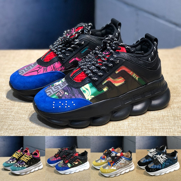 Luxury Chain Reaction Casual Shoes White Multi Color Rubber Suede Flat designer sneakers Mens womens Fashion Leather shoes Trainers