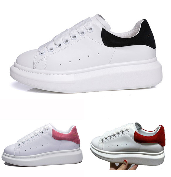 2018 New Mens Womens Fashion Luxury White Leather Platform Shoes Flat Casual Shoes Lady Black Red Pink Sneakers