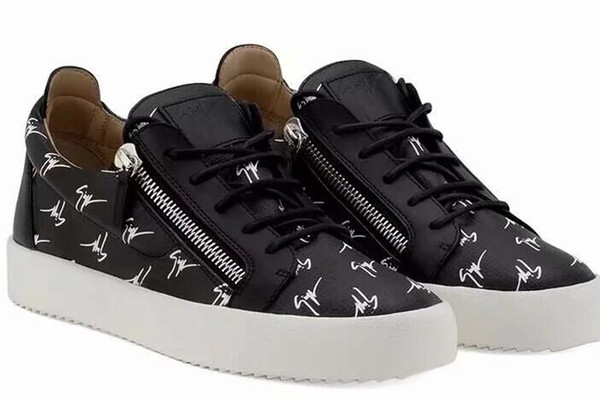 2019 Italy Luxury Zanotti Matching Zipper Men and Women Low Top Flat Shoes Genuine Leather Mens Shoes Designer Sneakers Trainers 35-47