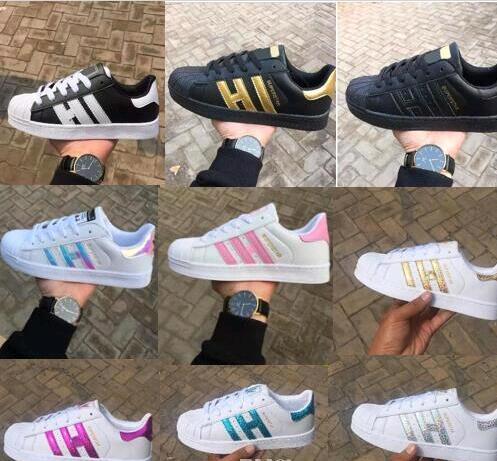Wholesale Superstar White Hologram Iridescent Junior Superstars Sneakers Super Star Women Men Shoes 36-46 XMAS gift