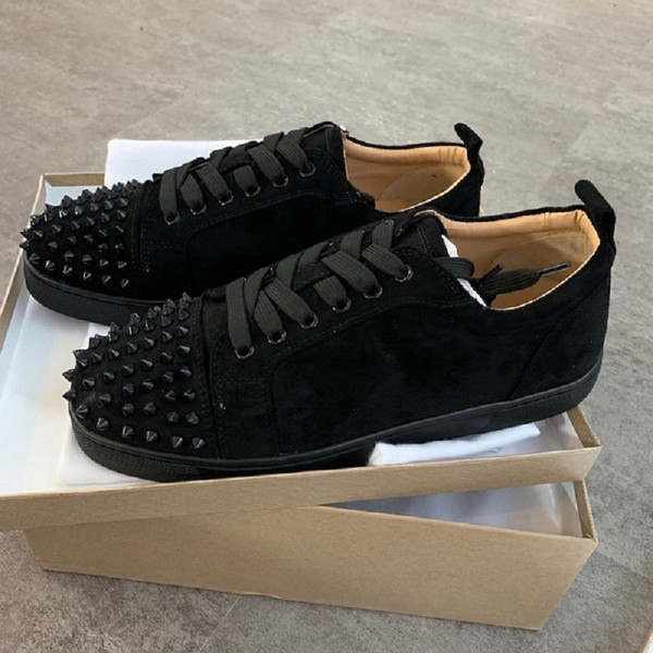 2019 Luxury Sneaker Studded Spikes men trainers Red Bottom Shoes Top quality GREY NEW Designer Brand Flats 100% Genuine Leather For US 5-12