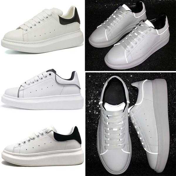 Designer Luxury Brand 3M Reflective white leather casual shoes girl women men black gold red fashion comfortable flat sneakers size 35-44