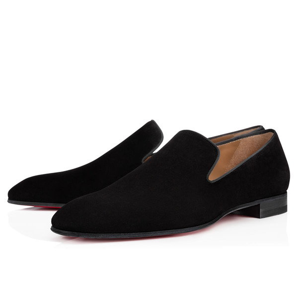 Brand Red Bottom Loafers Luxury Party Wedding Shoe Designer BLACK PATENT LEATHER Suede Dress Shoes For Mens Slip On Flats