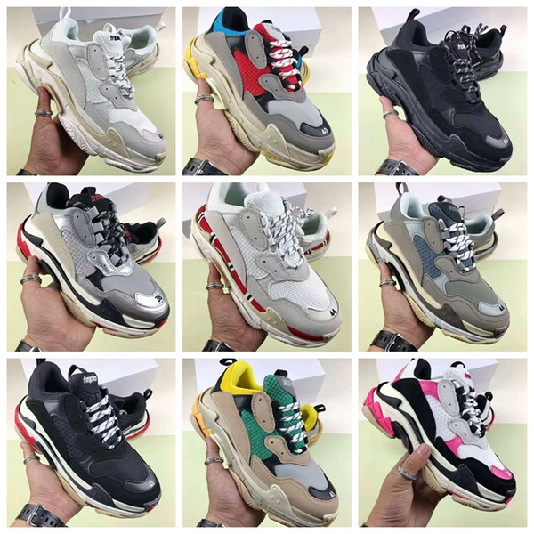 Combination Bottom!! Unveils Triple-S 17FW Shoe Man Woman Sneaker Mixed Colors Thick Heel Luxury Grandpa Trainer Casual Shoes