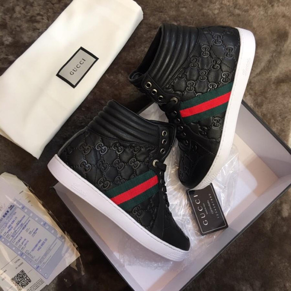 Luxury Branded Ace Signature Sneaker Mens High Top Ace Sneakers Fashion Real Leather Trainers for Men Designer Casual Skateboard Shoes & Box