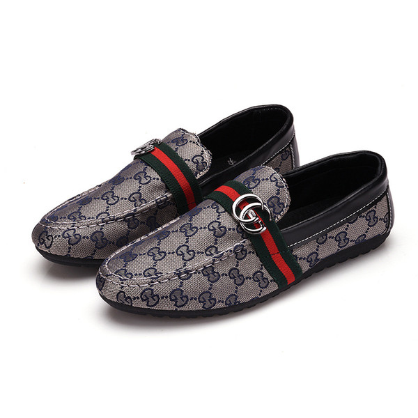 Luxury Men Loafers Handmade Italian Designer Metal Letter Buckle Slip On Boat Shoes Casual Canvas Shoes Q-173