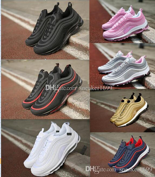 97 Classic Black Mens Shoes OG Metallic Gold Silver Bullet Shoes Men Women Free shipping shoes size 36-45