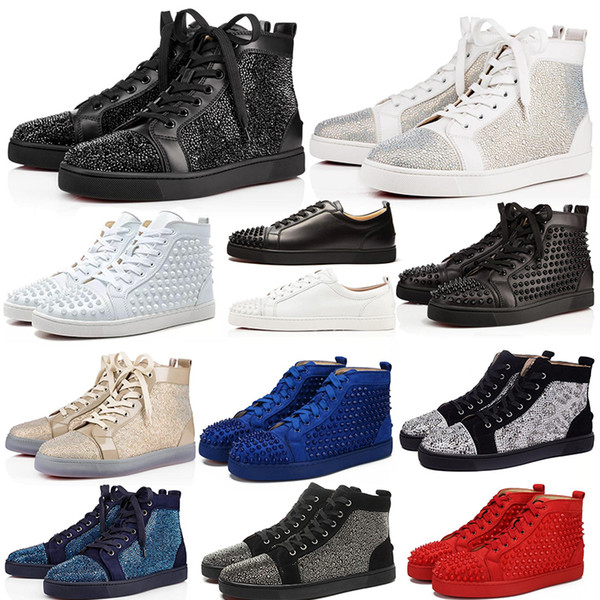 2019 Christian ChristianLoubou Pervenche Blue Veau CL Red BottomsNewboutinss Multicolored Spikes Rhinestone diamond Trainers Sneakers Shoes