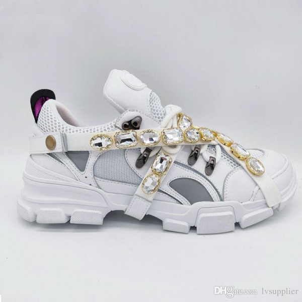 Luxury Deigner Women Men Flashtrek Removable Crystals Casual Sandals Lace Up Patchwork Height Increasing Hiking Sneakers Wholesale