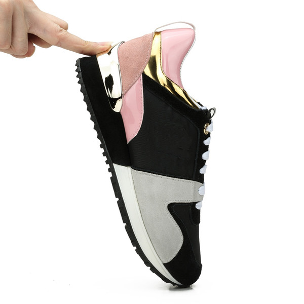 2019 Women Men Fashion Designer Shoes Sneakers Leather Mesh Up Casual Shoes Tennis Party Brown Pink Shoes Mixed Color