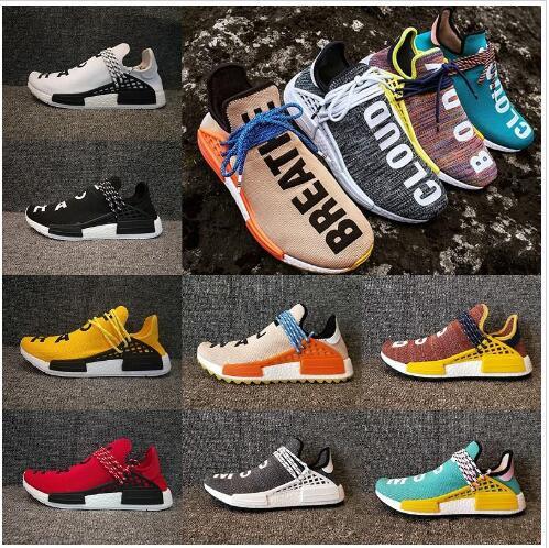 2018 Wholesale Human Race trail Shoes Men Women Pharrell Williams Yellow noble ink core Black Red white casual Shoes sneakers big size 5-13