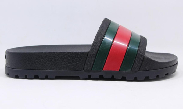 New Fashion luxury brand designer slipper real leather red green stripes top quality slide casual sandals shoes with bee tiger size 12