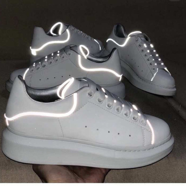 Top Designer Shoes GREY Shine Platform Shoes Mens Trainers White Leather Flat Casual Party Wedding Shoes Suede Sports Sneakers US 11